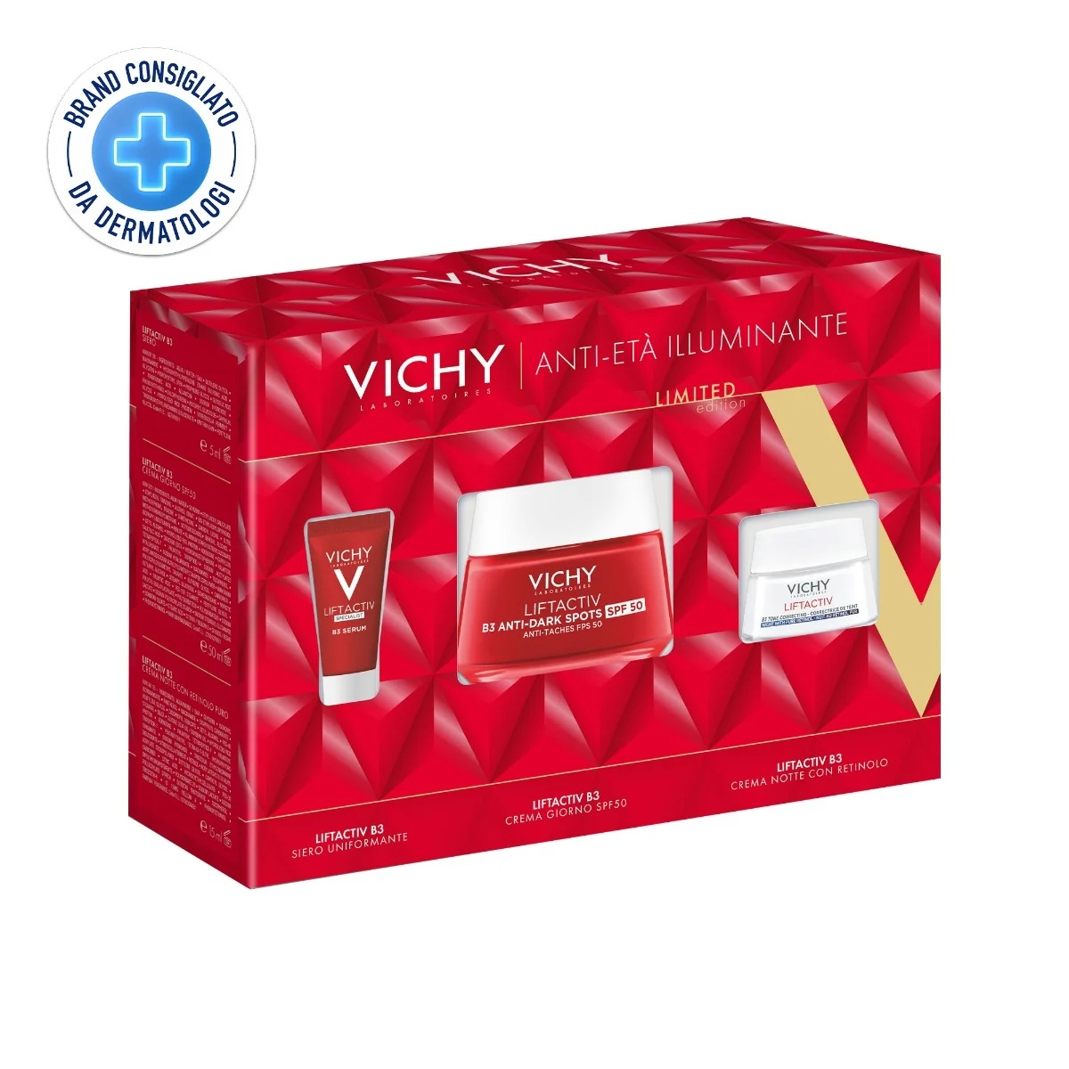 VICHY Liftactiv brightening anti-aging cream B3 SPF50 50 ml + Lift Specialist B3 serum 5 ml + Liftactiv Supreme Night 15 ml