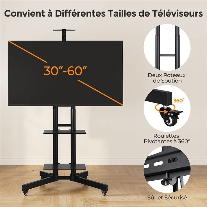 Soporte para TV Yaheetech con ruedas - Altura ajustable - Con freno - 3 estantes para pantallas de 30 a 60 pulgadas/LCD/LED/Plasma VESA