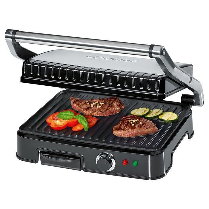 Plancha para parrilla y paninis - Bomann - KG 2242 CB - Negra - 2000 W - Superficie de cocción 29,5 x 23,5 cm