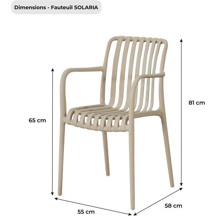 Juego de 4 sillas de jardín - SOLARIA - Apilables - Polipropileno reforzado - 55 x 58 x 81 cm - Crema