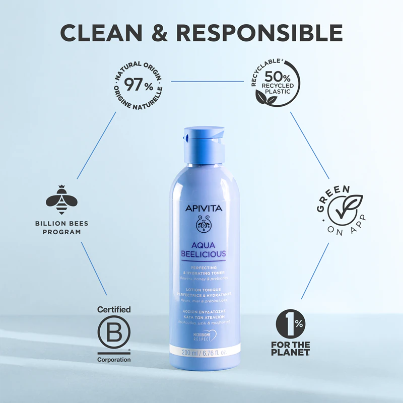tônico facial hidratante Apivita Aqua Beelicious possui efeito hidratante.