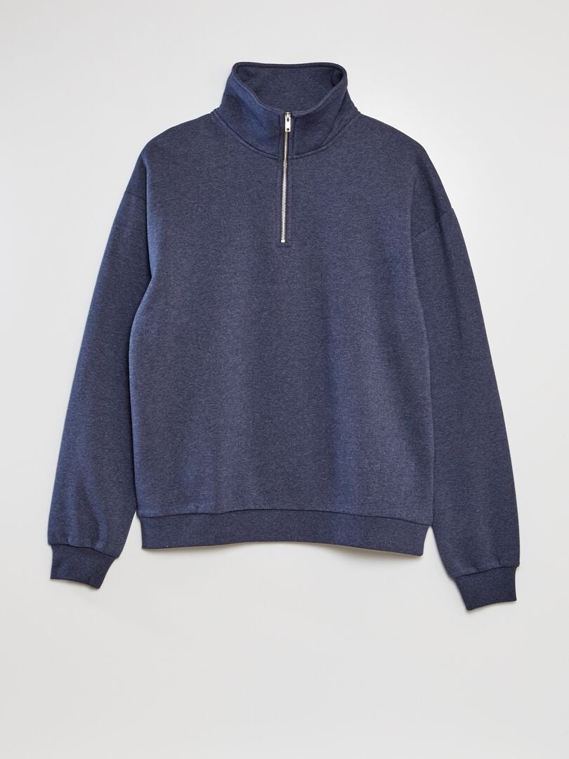 Fleece sweatshirt met rits - BLAUW
