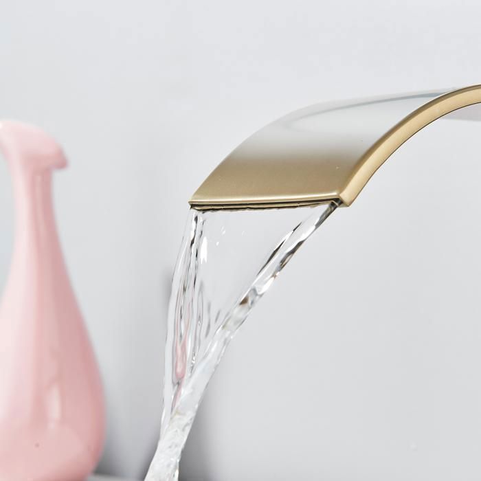 Rubinetto per lavabo da bagno, miscelatore a cascata per lavabo, miscelatore per lavabo, rubinetto per lavabo da bagno, oro spazzolato