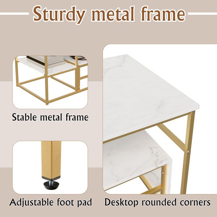 Mesa de centro para salón - con tablero blanco y patas doradas - mesa de centro moderna - mesa de centro de mármol - Cuadrada - 105x52x48 cm
