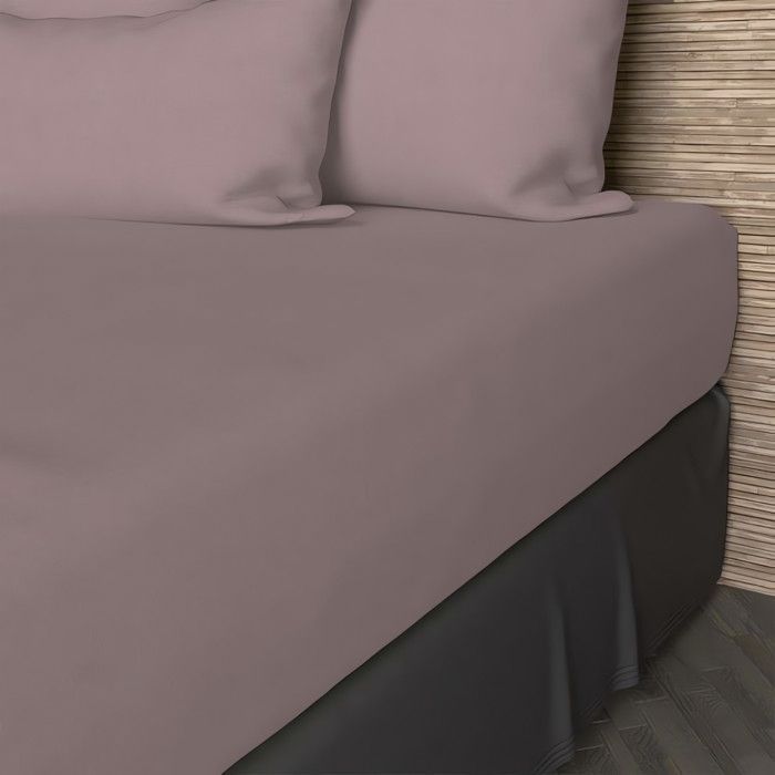 Fitted sheet in 57-thread count cotton, 90x200 cm, plain old rose, by Soleil d'ocre