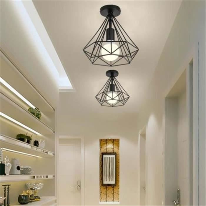1 unidad de lámpara de techo industrial tipo jaula, con forma de diamante, lámpara colgante de metal negro para cocina y pasillo.