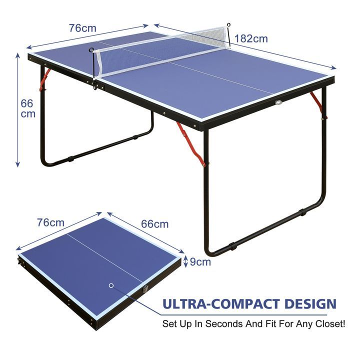 Table de tennis de table pliable 137.2cm / 4.5FT, table de ping pong portable avec filet, 2 palettes de tennis de table et 3 boules
