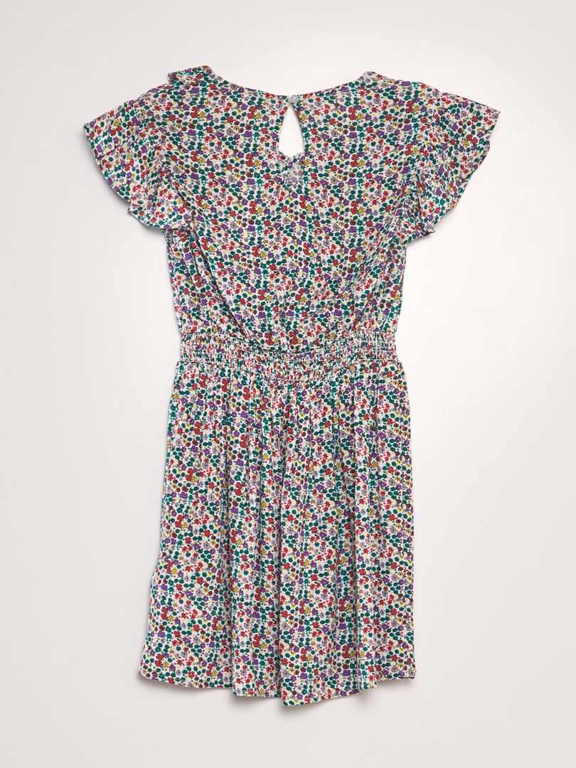 Jurk met ruches en print - WIT