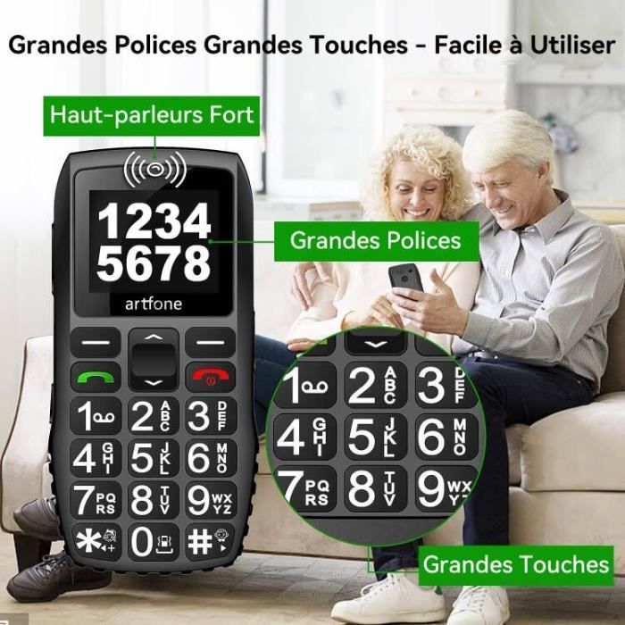 Téléphone Portable - Artfone - C1+ - 4G - Grandes Touches - Bouton SOS - Batterie 1400mAh