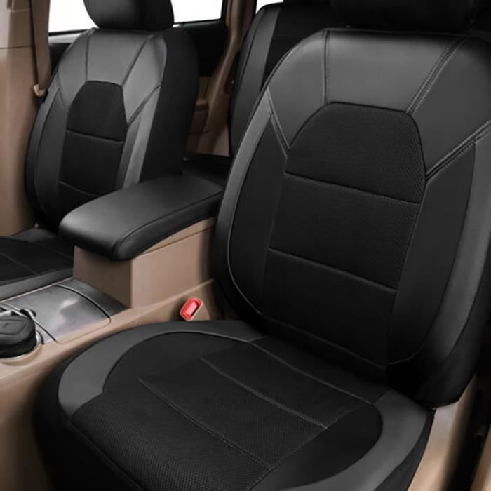 Fundas para asientos de coche - QINGQUE - Universal para 5 plazas - Piel sintética - Juego de 9 - Negro