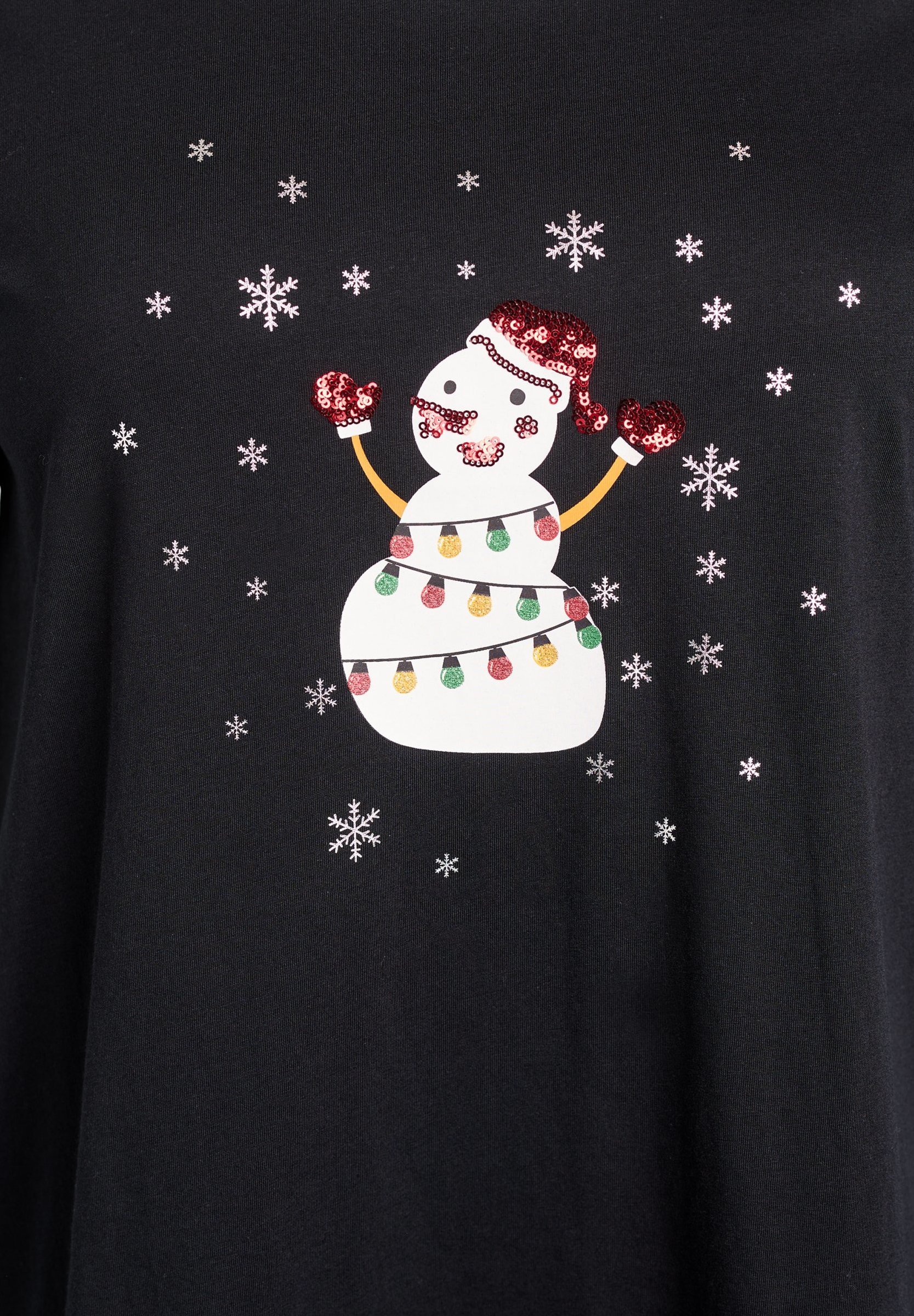 T-shirt imprimé Zizzi WEIHNACHTS - noir avec bonhomme de neige