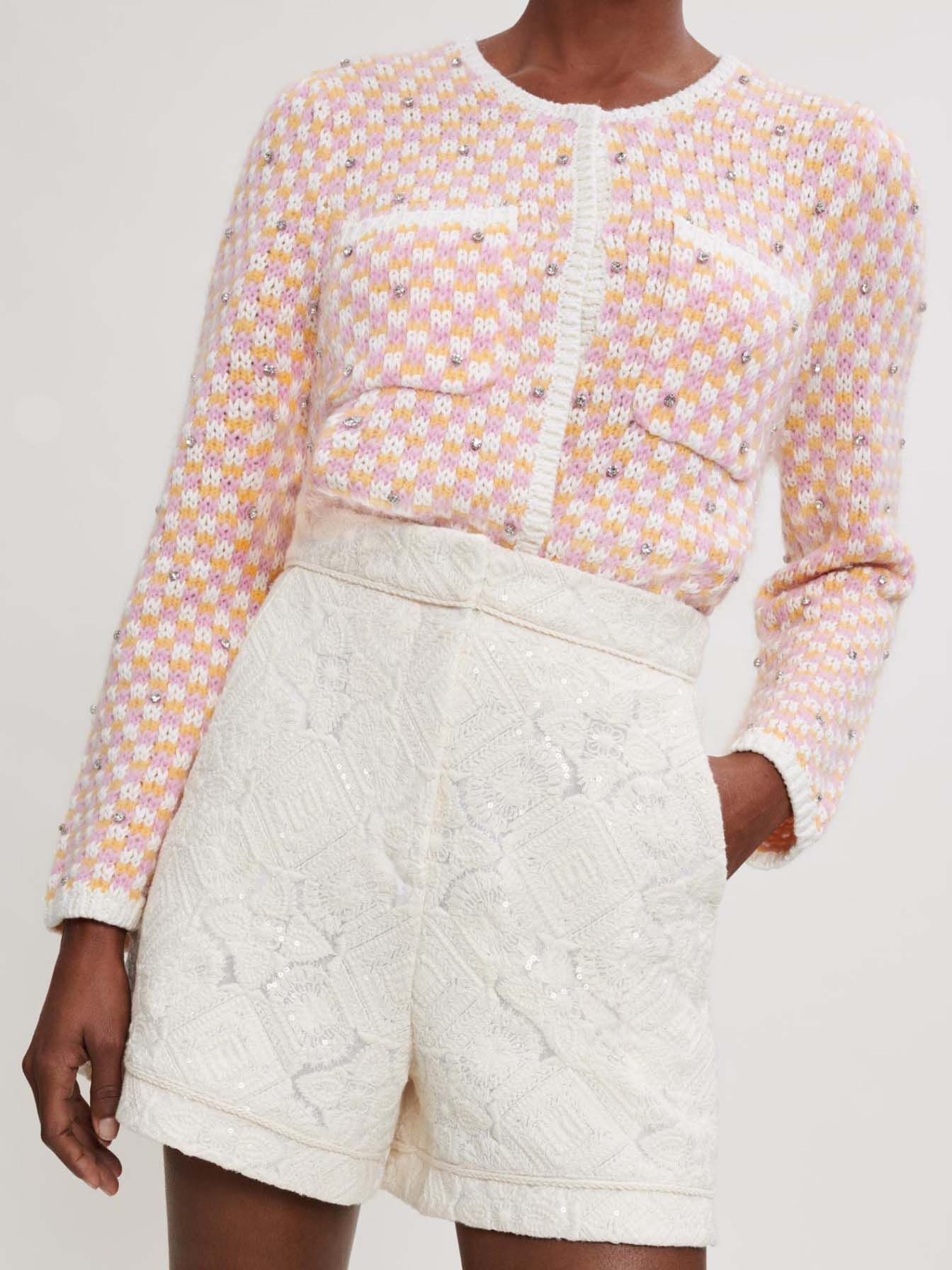 Geborduurde tule shorts met pailletten - Gebroken wit