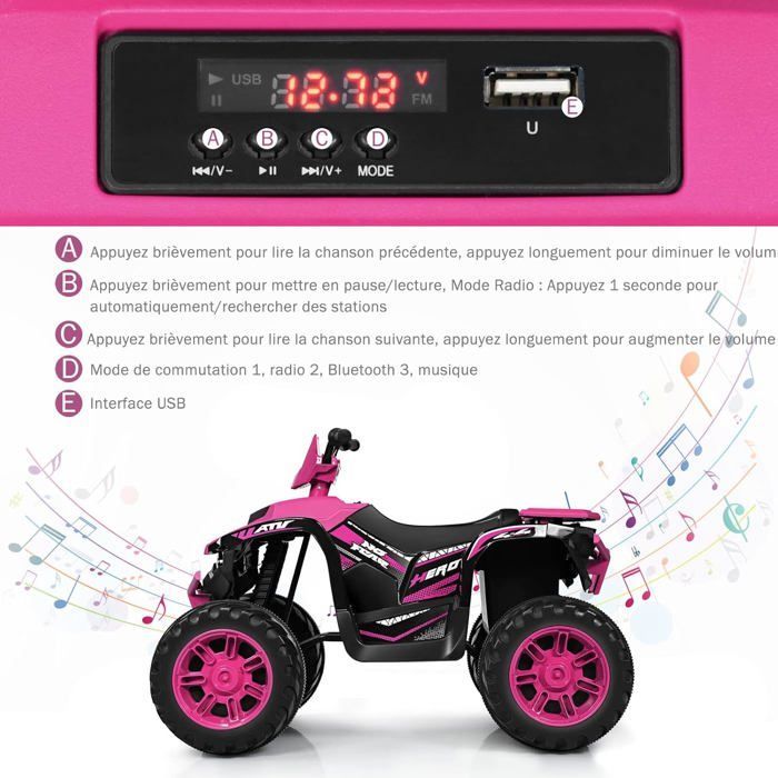 Quad eléctrico GOPLUS para niños - 2 velocidades (2,8-5 km/h) - Faro, claxon y reproductor de MP3 - Arranque suave - Rosa