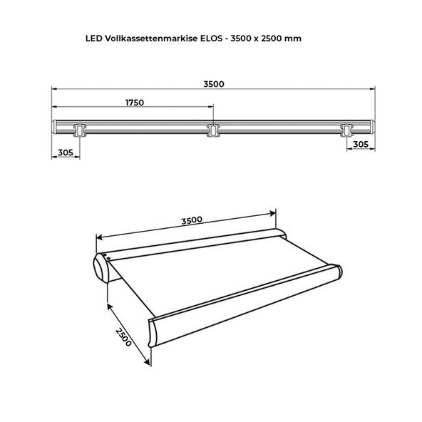 LED-kassettmarkis ELOS V2 inkl. vindsensor, marinblå-vit, 350 x 250 cm