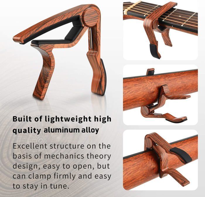 Cejilla de madera de nogal para guitarra - compatible con guitarras acústicas, eléctricas y ukeleles, incluye púas.