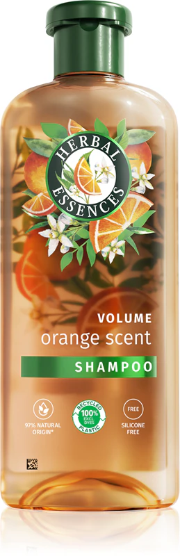 Shampoo Herbal Essences com aroma de laranja para dar volume aos cabelos finos.