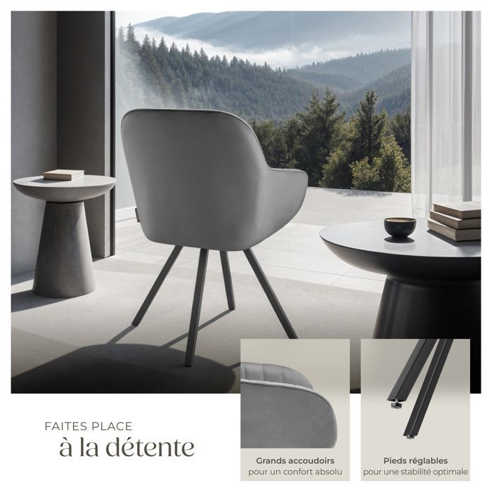 Silla - TECTAKE - Sillón giratorio SNUG de 360° con reposabrazos acolchados de terciopelo - Gris