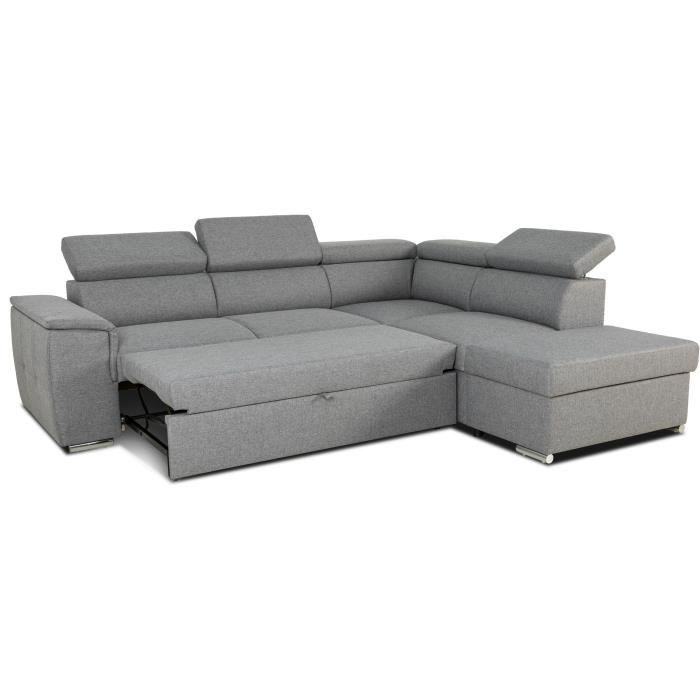 Sofá cama esquinero reversible con almacenamiento - 5 plazas - DAYTONA - Tela gris - 260 x 77 / 94 x 216 cm