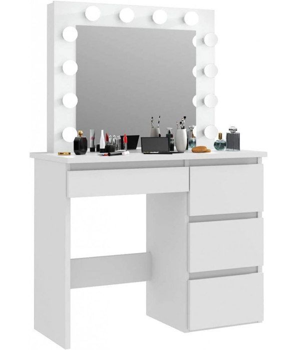 Coiffeuse table de maquillage avec 4 tiroirs et miroir LED blanc - PEGANE - Contemporain - Design