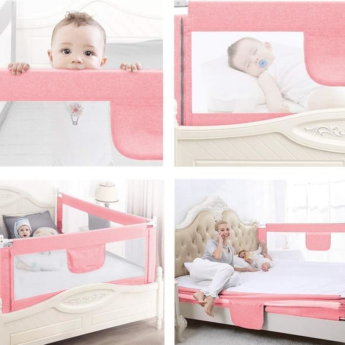 Grade de proteção para cama de bebê - JEOBEST - GOLDCMN - Ajustável - Universal - Rosa