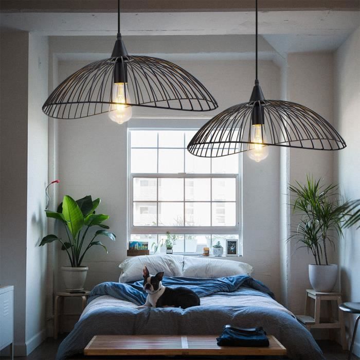 IDEGU Lustre Plafonnier en Filaire Métal Lampe Suspension Industrielle Vintage pour Salon Cuisine Chambre