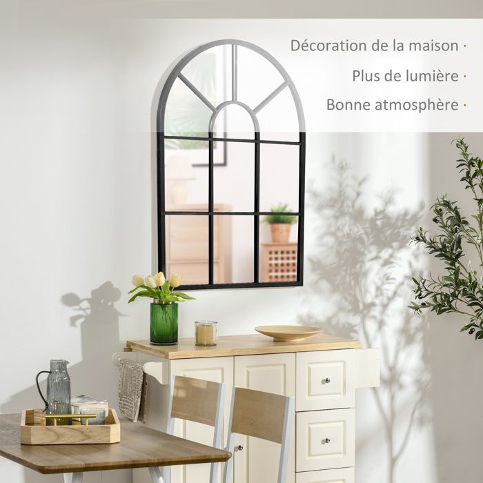 Miroir mural arqué - HOMCOM - verrière arche style industriel cadre métallique salon - métal - 91x60cm - noir