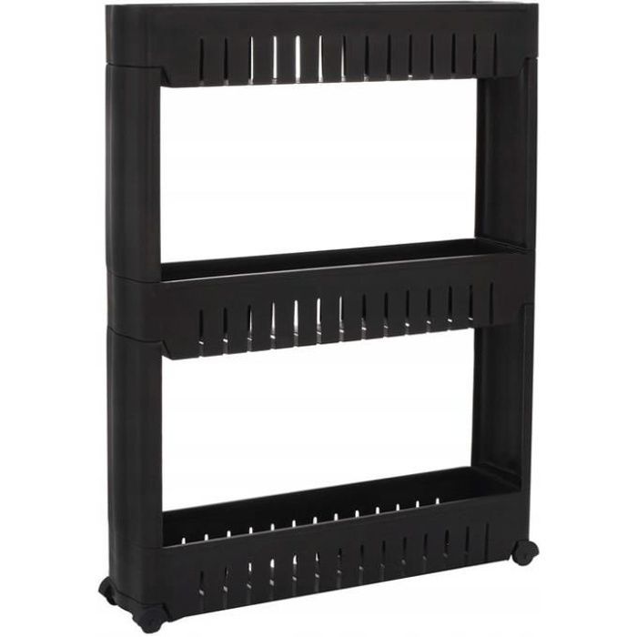SPRINGOS® Scaffale a 3 ripiani con ruote - Unità di stoccaggio per cucina e bagno - Nero