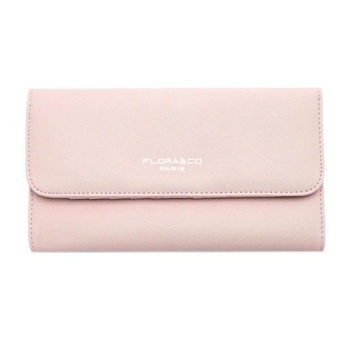 Flora Co Paris - Porte Chéquier Portefeuille Tout En Un À Rabat Femme-pur Saffiano - Rose