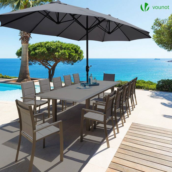 VOUNOT® Dubbele Aluminium Tuinparasol 460x270cm Grijs - UV-bescherming 30+