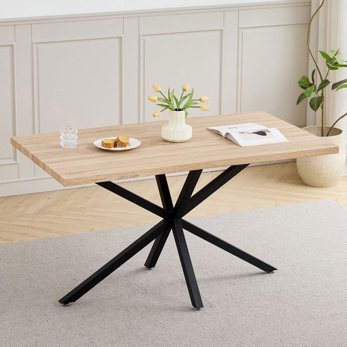 Table de salle à manger - DOWISDOLY - Effet bois clair - Pieds en métal - Table rectangulaire - tableau a manger 4- 6 personnes