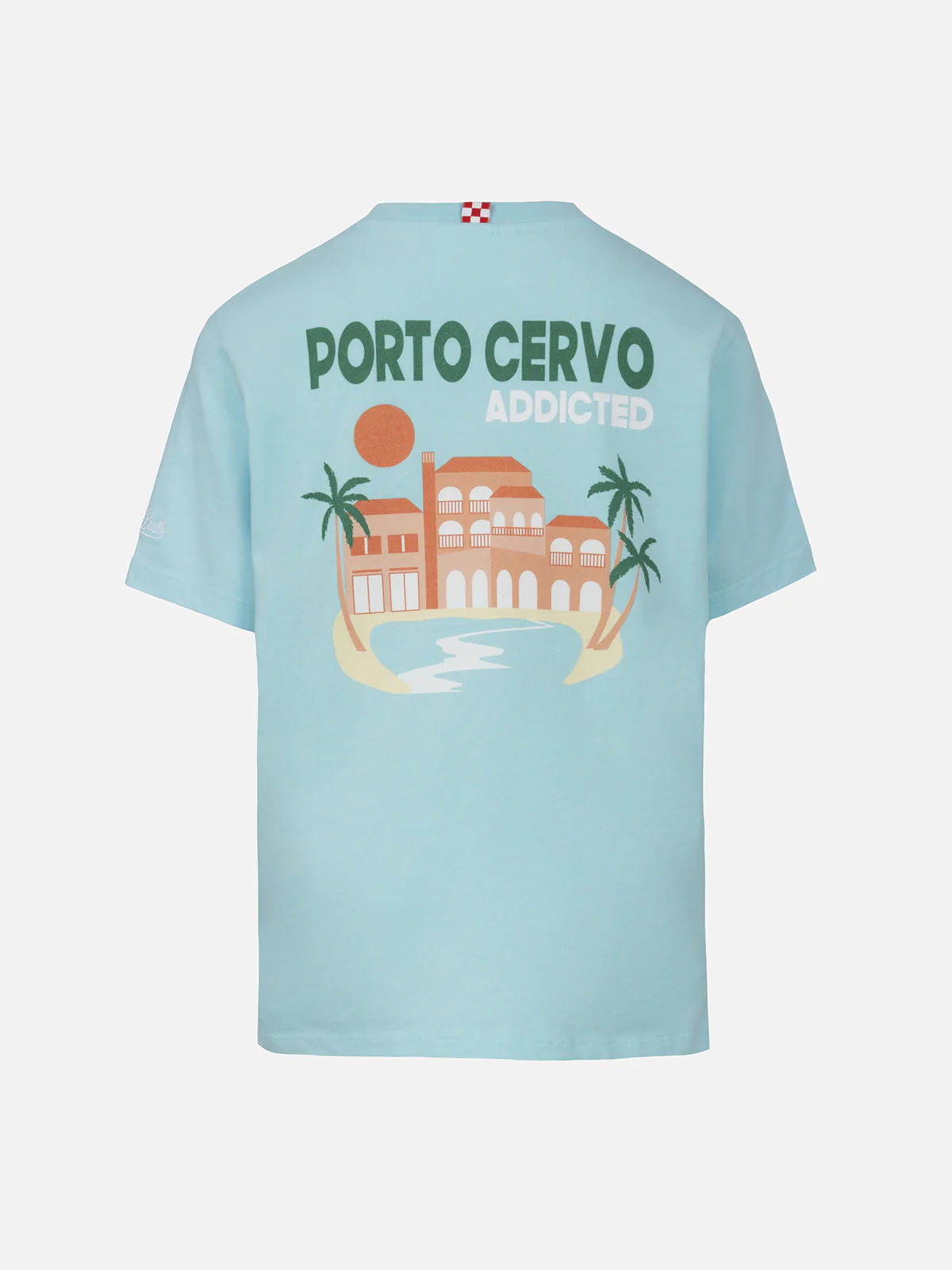 T-shirt da bambino in cotone con stampa di cartoline Porto Cervo addic