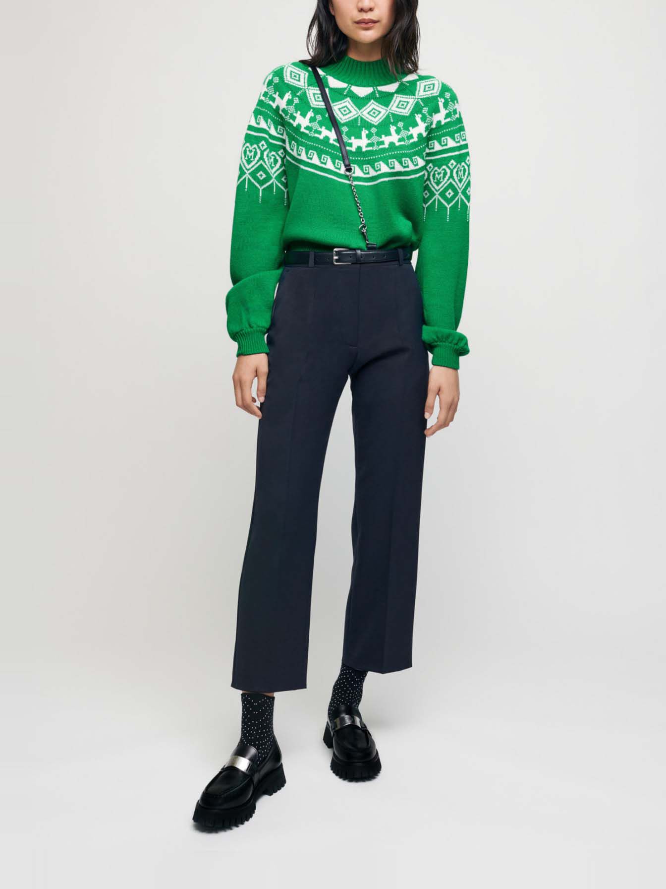 Pulover jacquard cu guler înalt - Vert