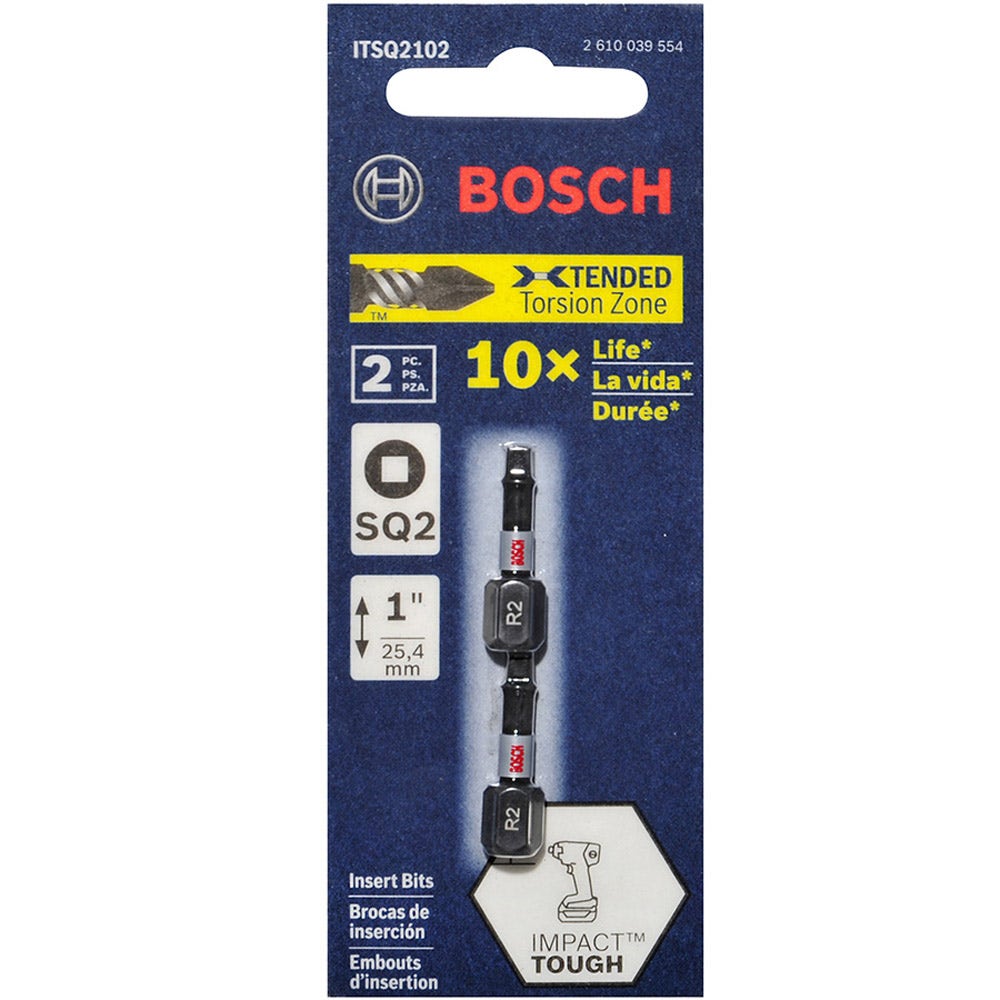BOSCH R2 x 25 mm Schraubendreherbit mit Robertson-/Vierkantverschluss – IMPACT TOUGH – 2 Stück