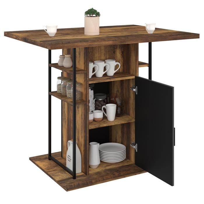 Isla central IDMARKET UGO de 110 cm en madera negra y efecto madera oscura de HAWKINS con almacenamiento de diseño industrial.