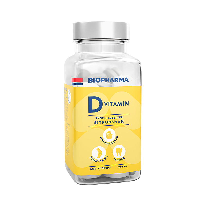 Biopharma vitamine D 90 stuks. Citroen, kauwtabletten, Biopharma