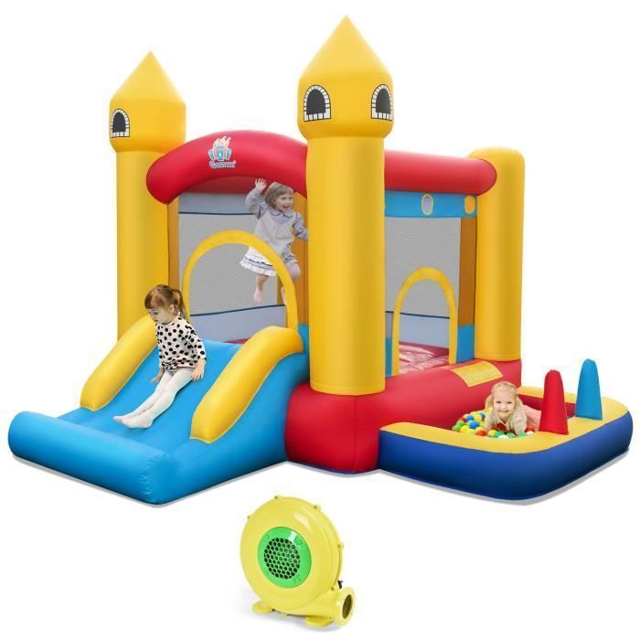 Castillo hinchable COSTWAY 6 en 1 para niños con soplador de 480 W, piscina de bolas, canasta de baloncesto, tobogán y 50 bolas para fiestas, a partir de 3 años.
