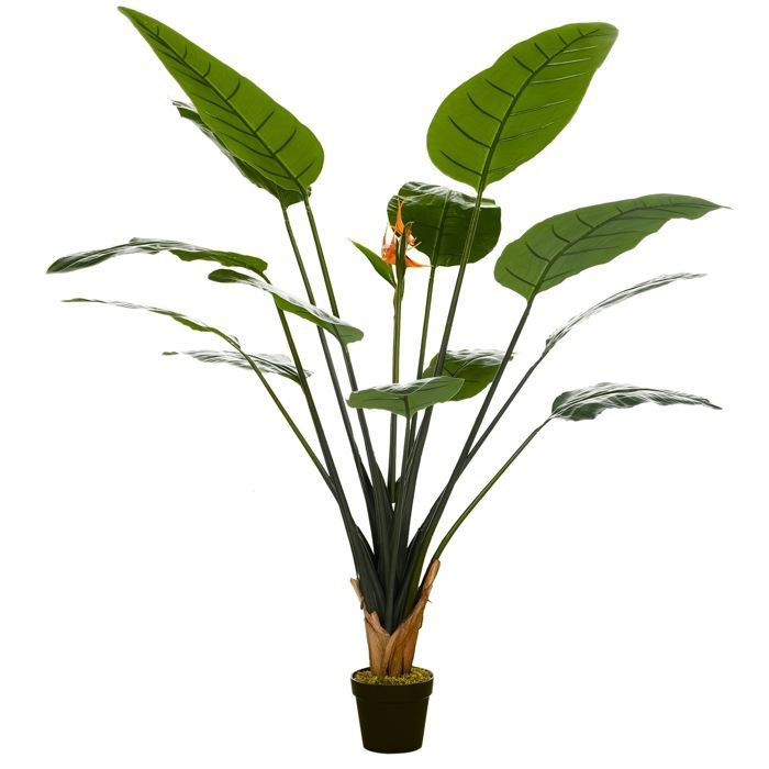Planta artificial - HOMCOM - Strelitzia ave del paraíso, 13 hojas, 2 flores, diseño realista, maceta incluida - plástico - 1,80 m