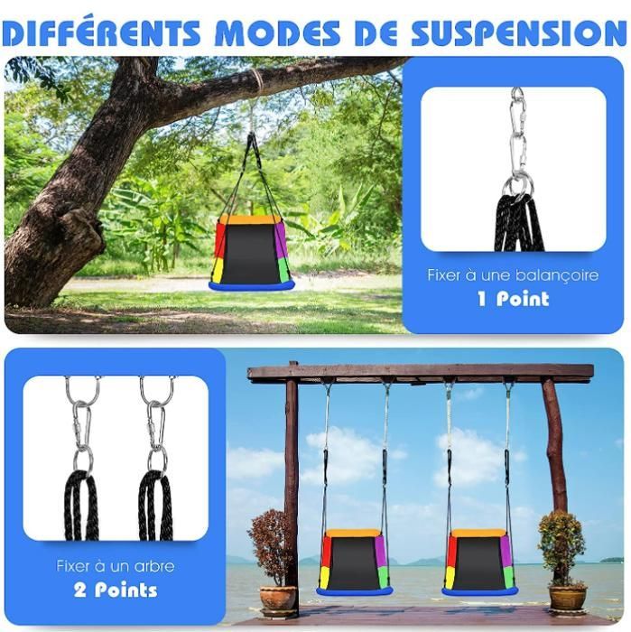Rectangular Outdoor Swing for Children - DREAMADE - Adjustable Height - 2 Adjustable Suspension Straps - 150KG Load Capacity - Colorful