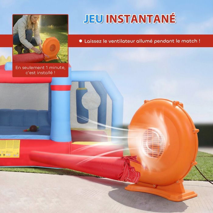 Château gonflable 5 en 1 avec souffleur, parc aquatique structure gonflable, toboggans, trampoline, multicolore
