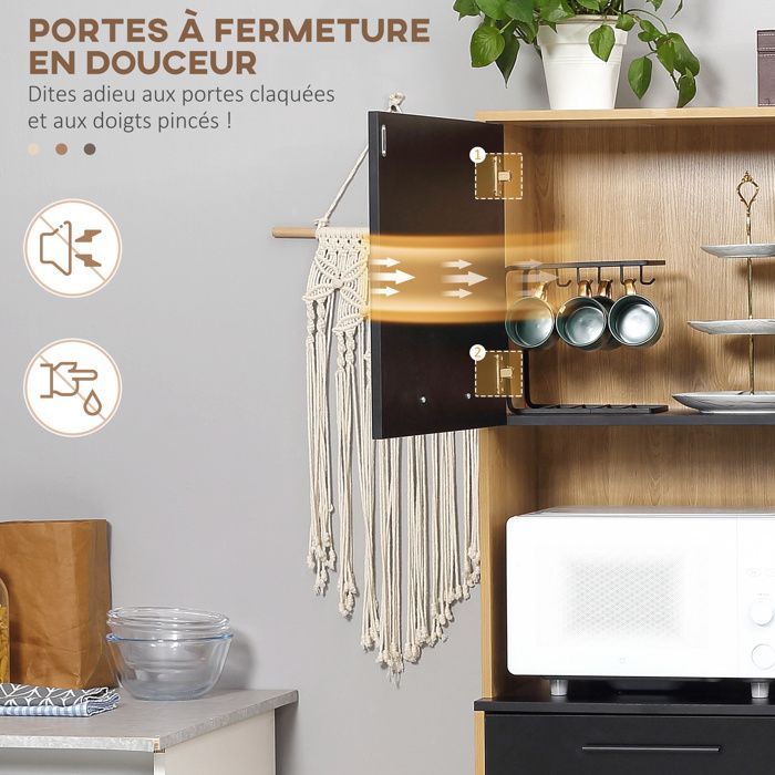 Aparador de cocina - HOMCOM - mueble multifuncional con 1 cajón, 3 armarios y 4 nichos para la gestión de cables - madera - altura 180 cm