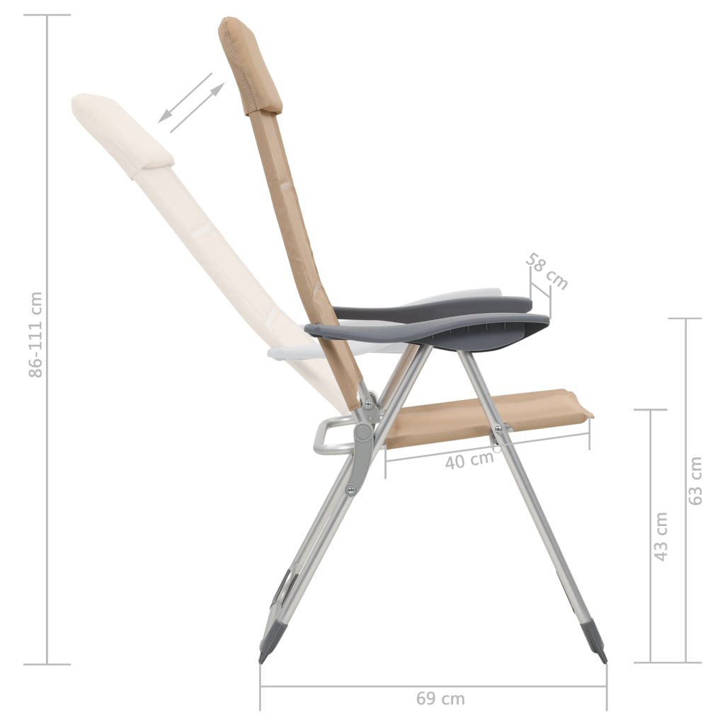  Chaise De Camping Vidaxl 58 X 69 X 86-111 Cm