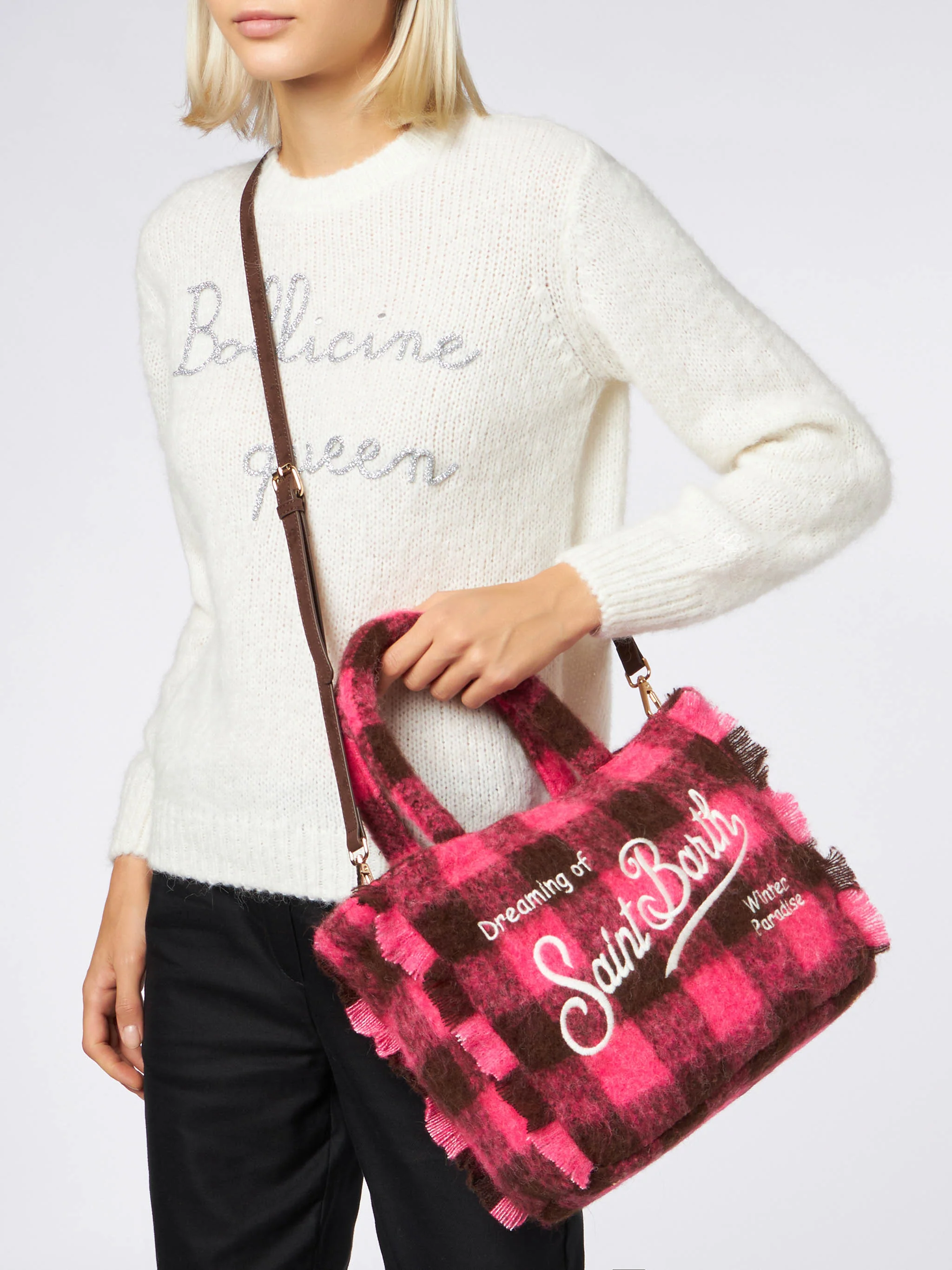 Wooly Colette handtas met franjes en ruitpatroon