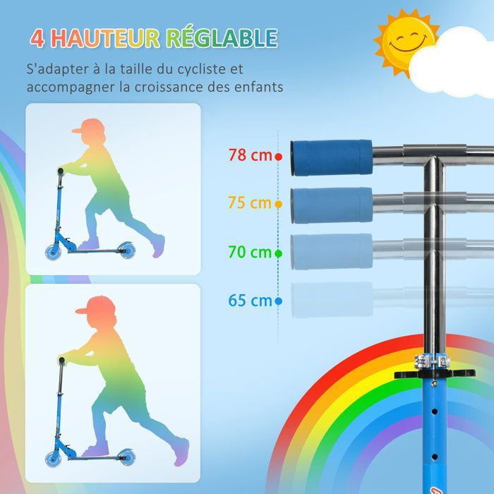 HOMCOM - Patinete - Metal - 67x32x78cm - Azul