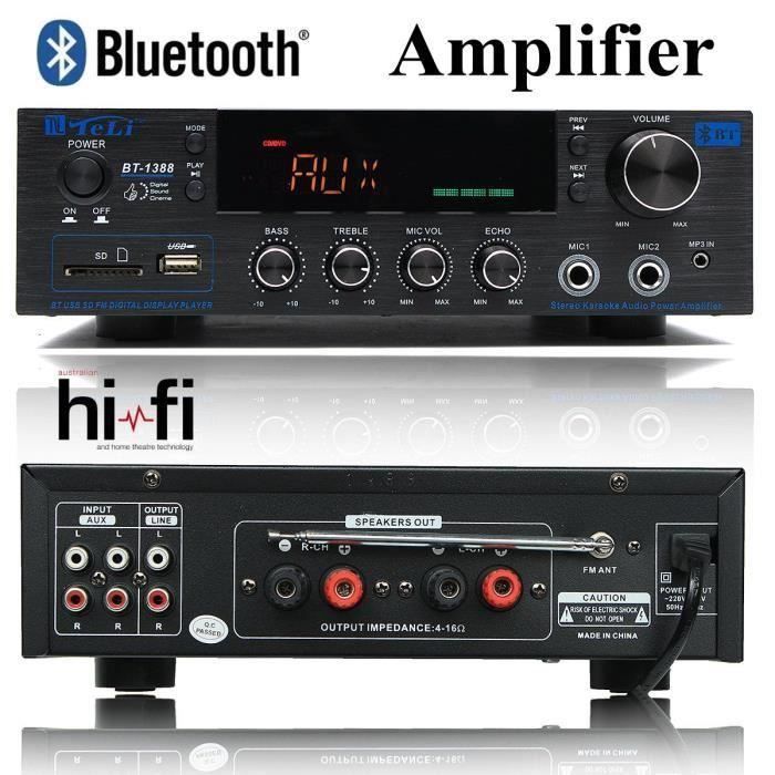 Amplificateur stéréo Amplificateur Audio HiFi; 400 W RMS  Bluetooth 2.0 pour Lecture de Musique sans Fil • USB; Noir