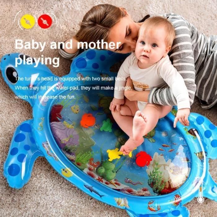 TAPPETO DA GIOCO - AREA GIOCHI 102*82CM Tappetino gonfiabile ad acqua, materasso da pavimento educativo per bambini a forma di tartaruga, BLU