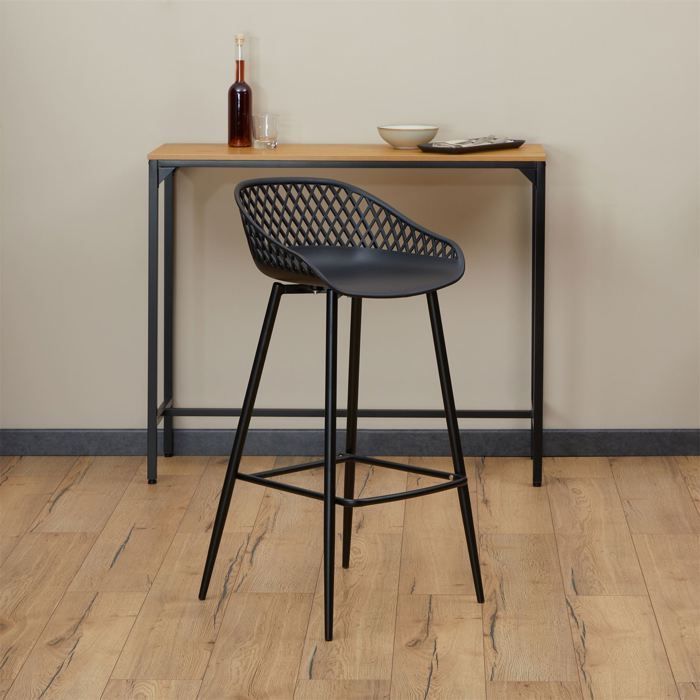 Juego de 2 taburetes de bar IREK, sillas altas para cocina o mostrador, diseño retro, en plástico negro y metal, altura del asiento 75