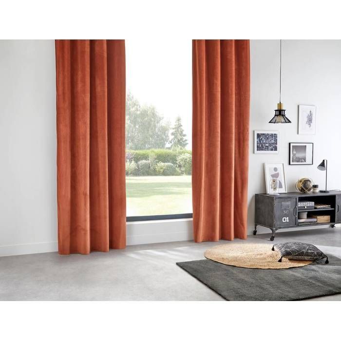 Rideau occultant velours rose terracotta 140x260cm - Atmosphera Créateur d'intérieur