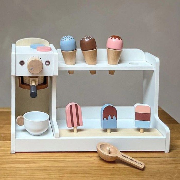 Giochi di ruolo - MAMABRUM - Giocattolo in legno per bambini Mamabrum - Macchina per il gelato - Macchina per il caffè - Accessori inclusi