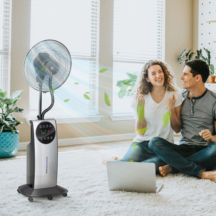 Ventilador nebulizador HOMCOM - 90W - 3 modos, 3 velocidades, control remoto, temporizador de 12 horas, oscilación de 70° - Gris y negro