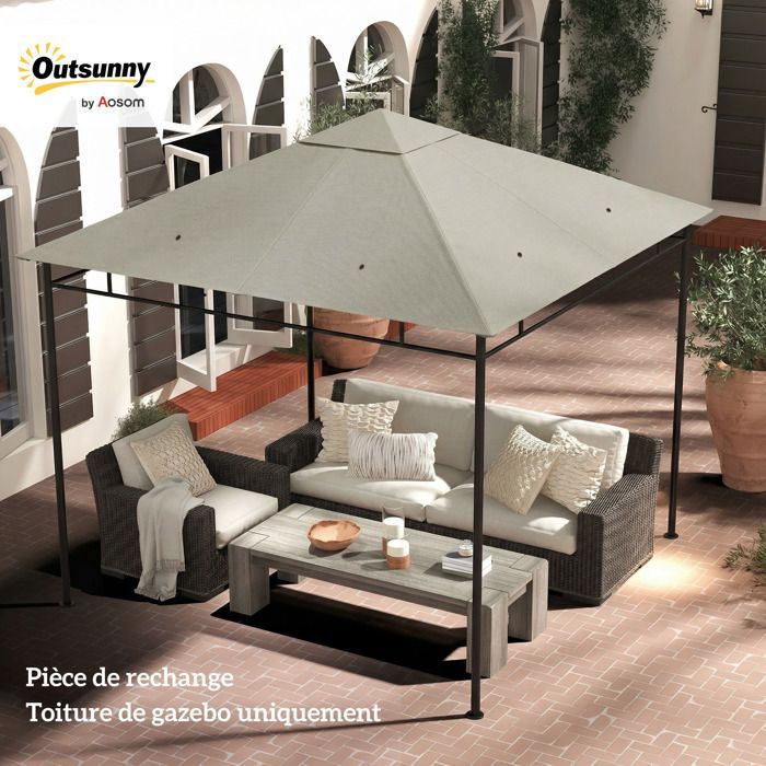 Telo di ricambio per gazebo - Outsunny - protezione solare - resistente ai raggi UV - poliestere ad alta densità - 3x3 m - grigio